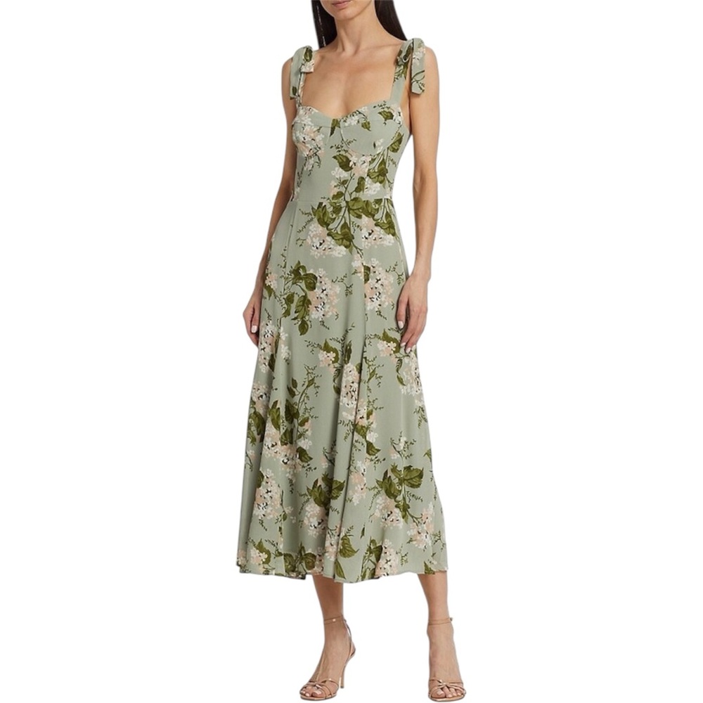 Reformation Sage Green Floral Midi Dress - Picture 2 of 13